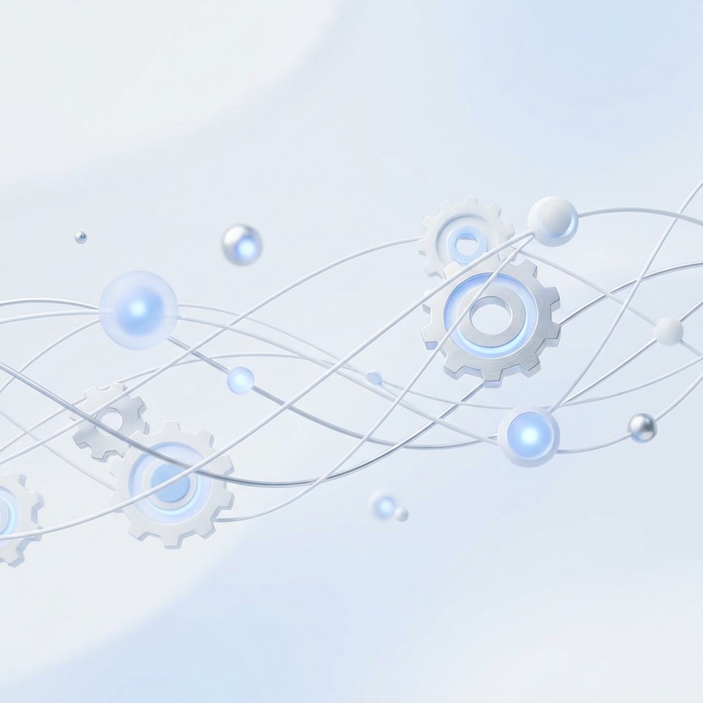 Abstract 3D illustration of automation with gears and connecting lines